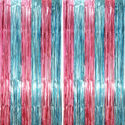 Voircoloria Laser Pink Foil Fringe Backdrop Curtains,3.3x6.6ft, 2 Pack