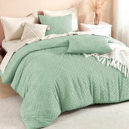 Litanika King Size Comforter Set, 3 Pieces Beige Tufted Boho Bedding Set