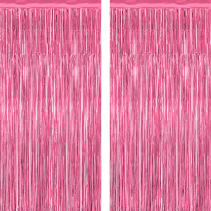 2 Pack Glitter Pink Backdrop, 3.28 FT x 7.05 FT Birthday Party Decorations, Laser Pink Fringe Curtains Foil Streamer Tinsel, Pink Curtains Photo Backdrop Happy Birthday Valentines Day Backdrop