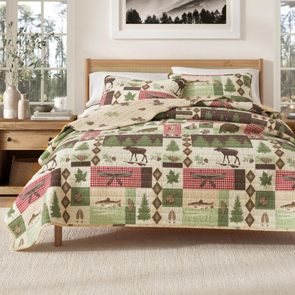 Great Bay Home Lodge Quilt Set - 3-Piece Full/Queen Size Rustic Bedding Set - Lightweight, All-Season, Reversible Bedspread (Lodge Trees)