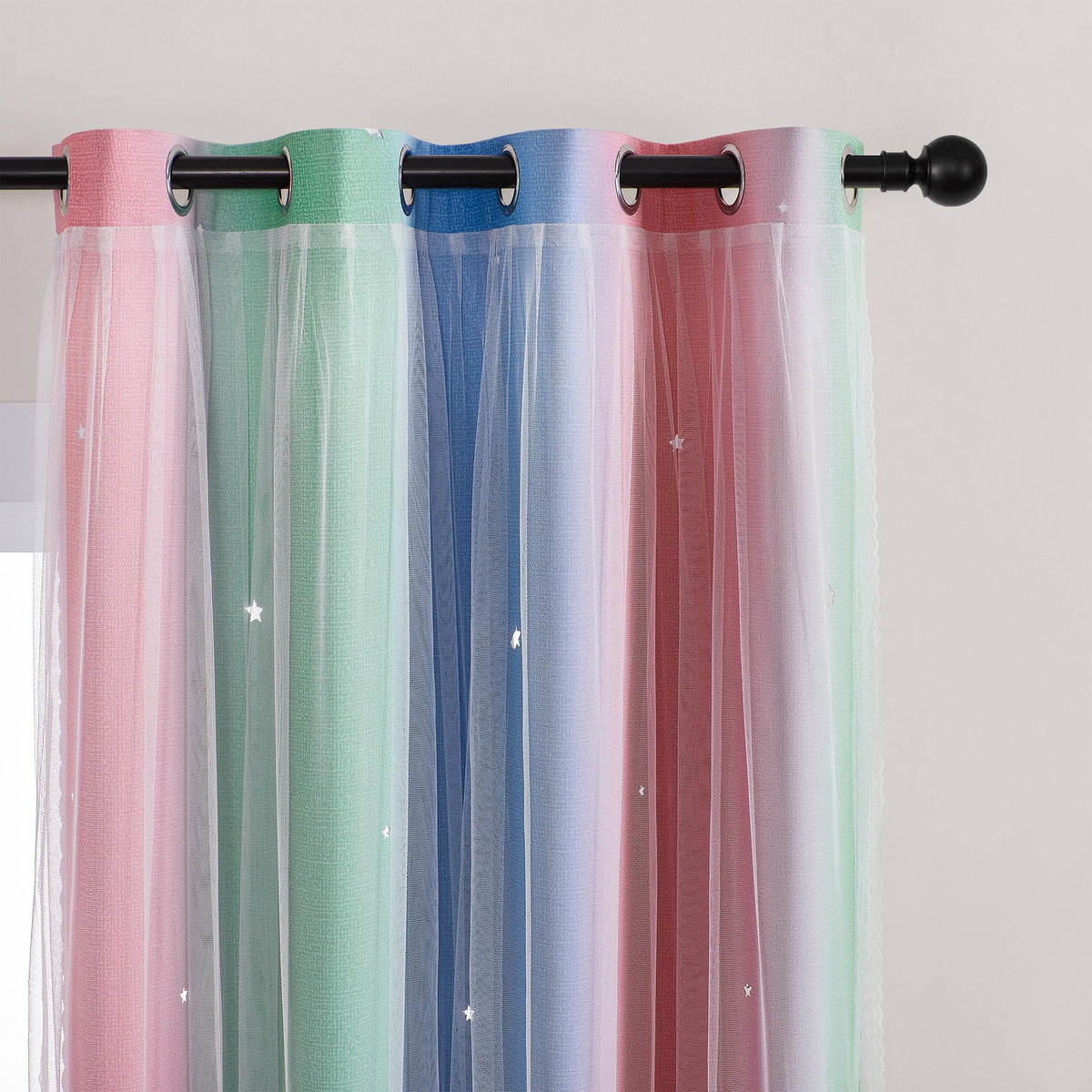 XiDi Curtains for Girls Bedroom Decor, Rainbow Blackout Curtains for Kids/Little Girl Room Decor, Unicorn Wall Decals,Pink Purple Green,63 x 34 inches,1 Panel