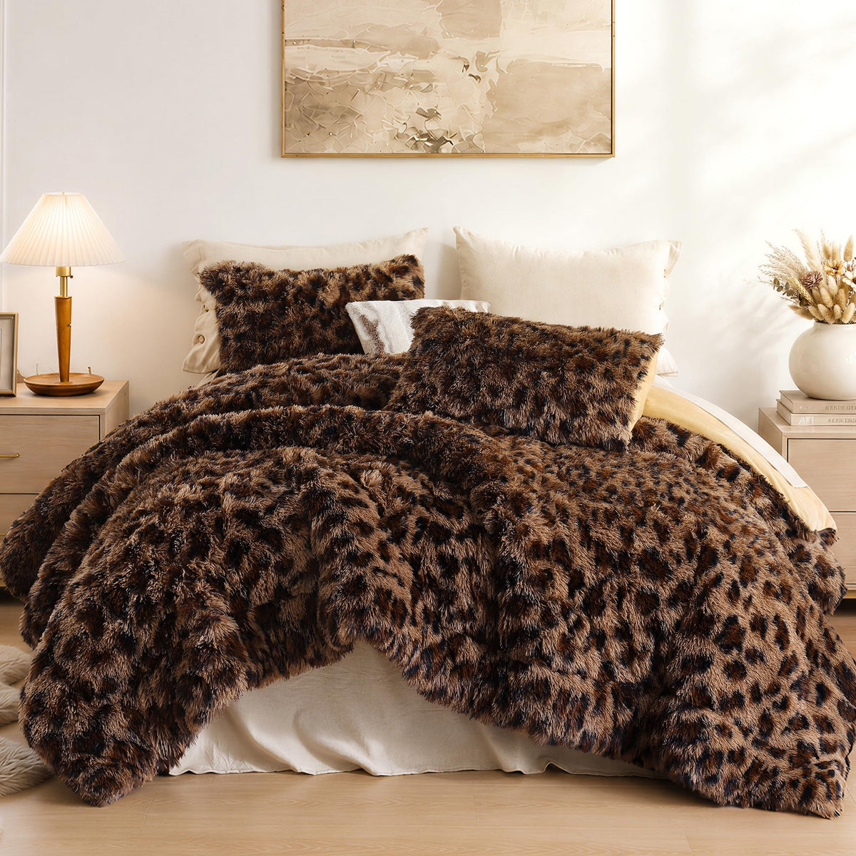 Smoofy Fluffy Queen Comforter Set, Faux Fur Pink Comforter Set 3 Pcs