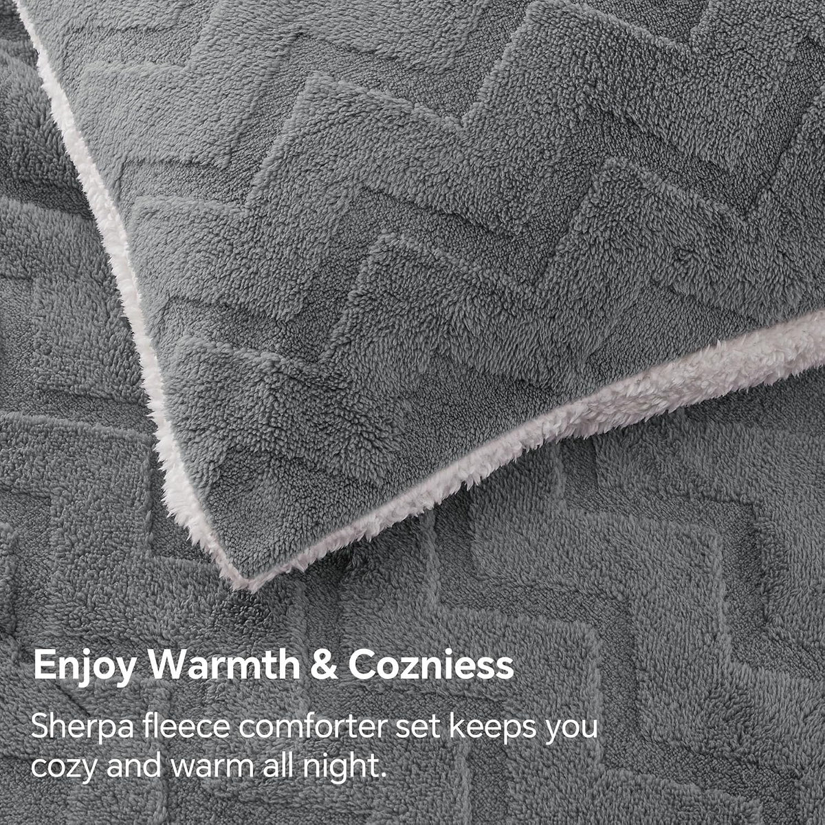BEDELITE Fluffy Sherpa Queen Comforter Set,Grey