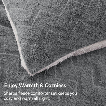 BEDELITE Fluffy Sherpa Queen Comforter Set,Grey