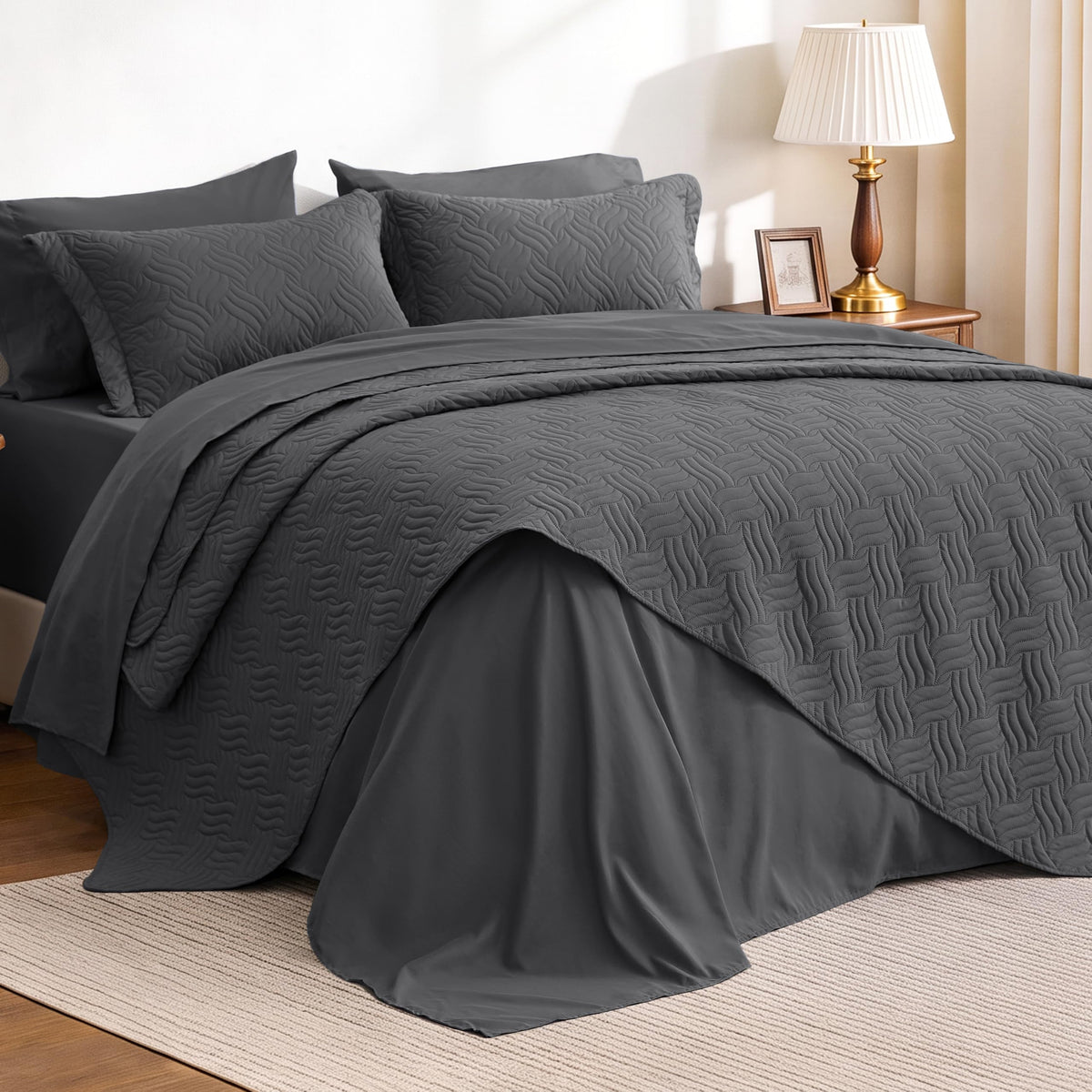 Love's cabin Quilts for Queen Bed Blue Bedspreads - Soft Bed Summer Lightweight Bedspread Comforter - Modern Style Coin Pattern Coverlet for All Season - 3 Pieces (1 Quilt, 2 Pillow Shams)