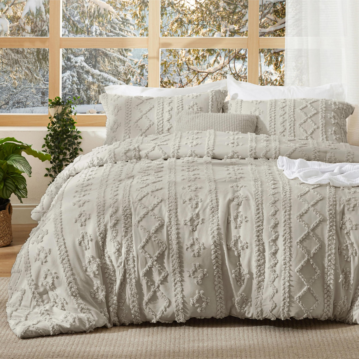 Bedsure Tufted Boho Comforter Set King, Bedroom Decor Bedding Set Beige
