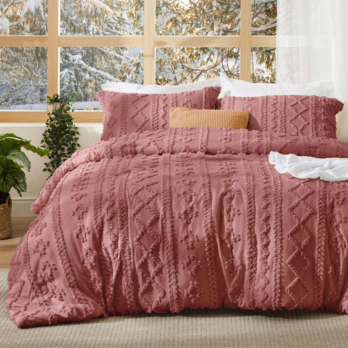 Bedsure Tufted Boho Comforter Set King, Bedroom Decor Bedding Set Beige