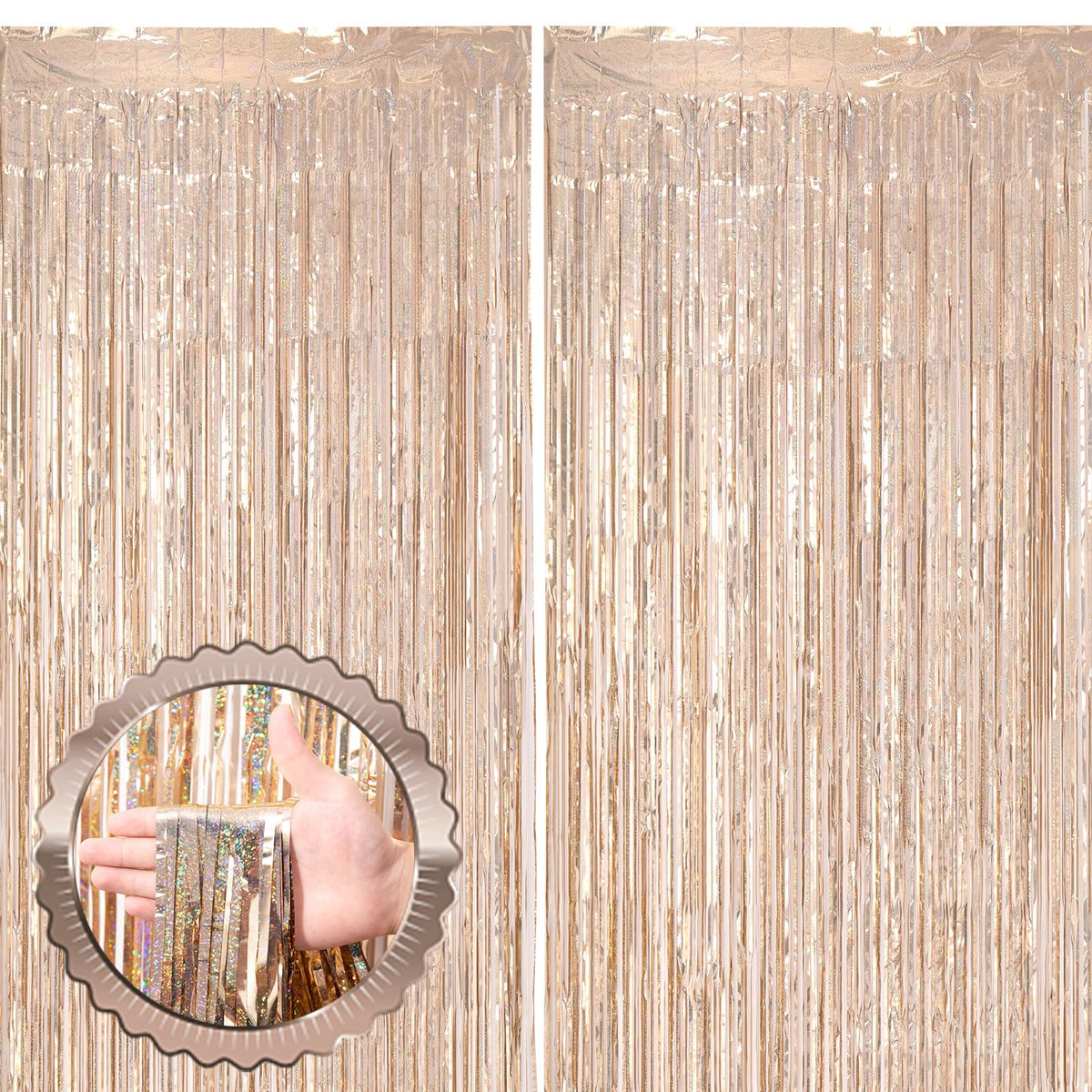 Voircoloria Laser Pink Foil Fringe Backdrop Curtains,3.3x6.6ft, 2 Pack