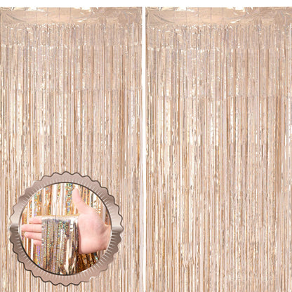 Voircoloria Laser Pink Foil Fringe Backdrop Curtains,3.3x6.6ft, 2 Pack