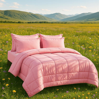 DOWNCOOL Full Size Comforter Sets, 7Pcs Full Size Bedding Sets Pink, All Season Down Alternative Bedding Comforter Sets with Comforter, Flat Sheet, Fitted Sheet, 2 Pillow Shams & 2 Pillowcases