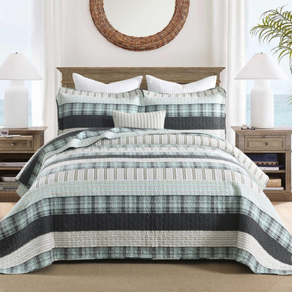 Homzard 100% Cotton Quilt Bedding Set Queen Size Striped Floral Bedspread