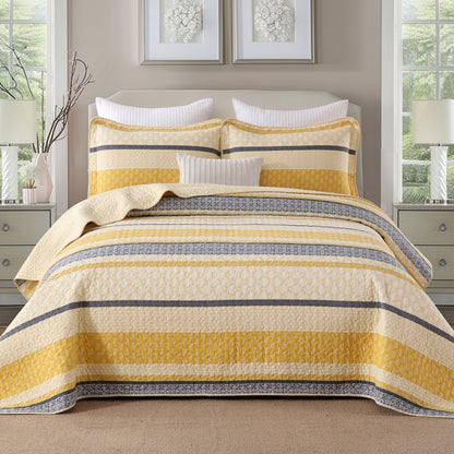 Homzard 100% Cotton Quilt Bedding Set Queen Size Striped Floral Bedspread