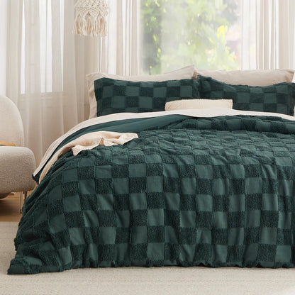 Bedsure Comforters Queen Set Boho, Vintage Plaid Bedding Set Beige 3 Pcs