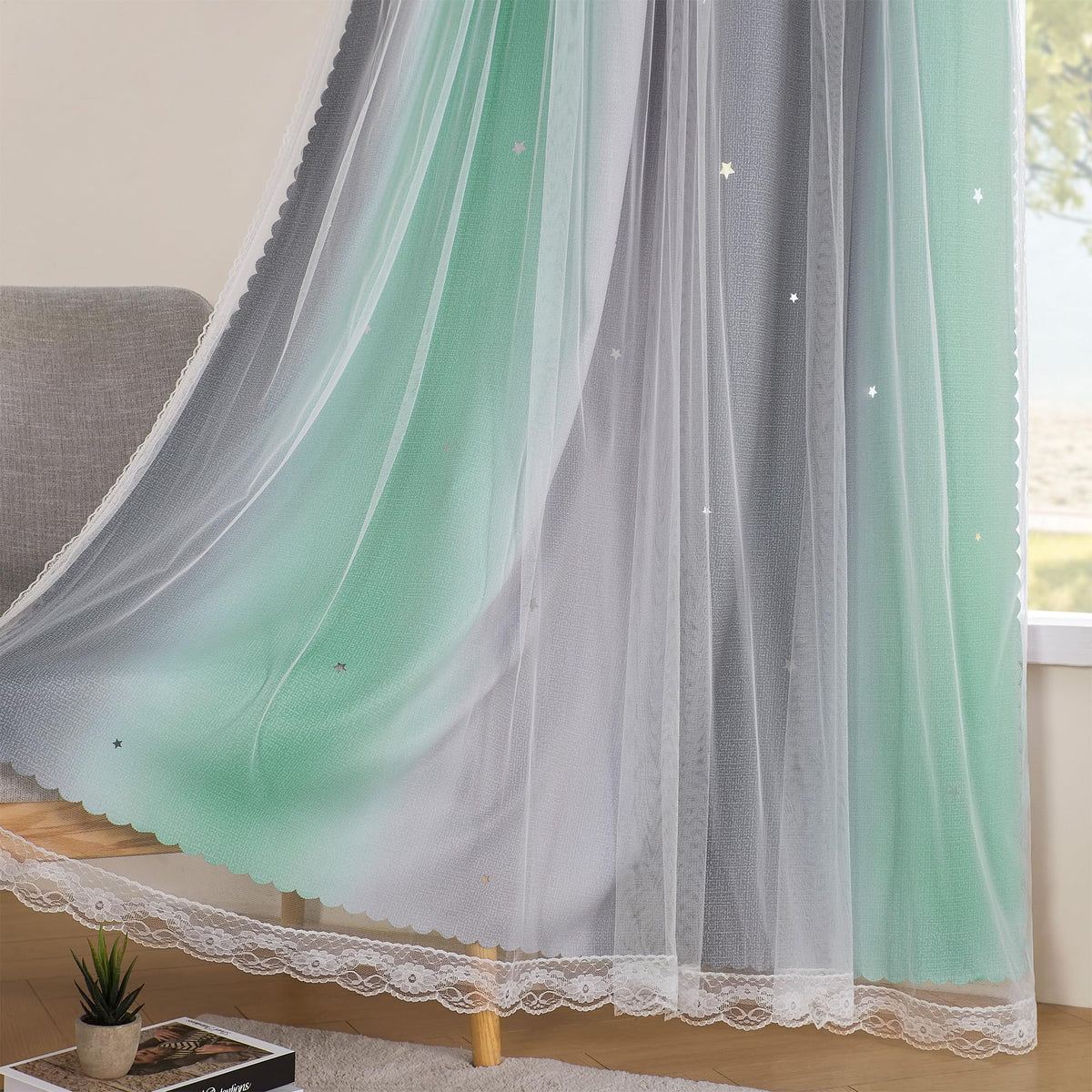 XiDi Curtains for Girls Bedroom Decor, Rainbow Blackout Curtains for Kids/Little Girl Room Decor, Unicorn Wall Decals,Pink Purple Green,63 x 34 inches,1 Panel