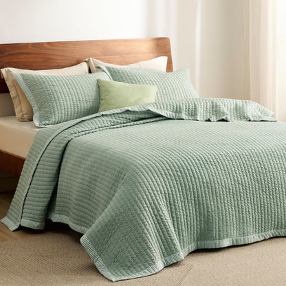 Bedsure Quilts Queen Size - Queen Quilt Bedding Set Bedspread Coverlet Comforter, Lightweight Neutral Striped Bedding, 3-Piece Set with 90"x96" Coverlet & 2 Pillow Shams, All-Season Soft Microfiber