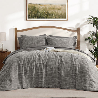 MaiRêve Queen Comforter Set Crinkle Textured Charcoal Grey Bedding 7 Pieces