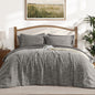 MaiRêve Queen Comforter Set Crinkle Textured Charcoal Grey Bedding 7 Pieces