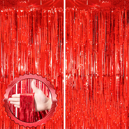 Voircoloria Laser Pink Foil Fringe Backdrop Curtains,3.3x6.6ft, 2 Pack