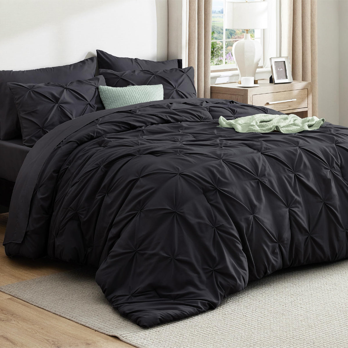 Bedsure 7-Piece King Size Comforter Set & Sheets, Olive Green King Bedding