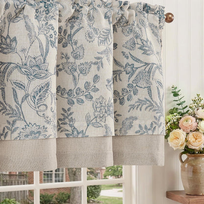 jinchan Linen Valance Curtain Farmhouse 16 Inch 1 Panel Blue on Beige