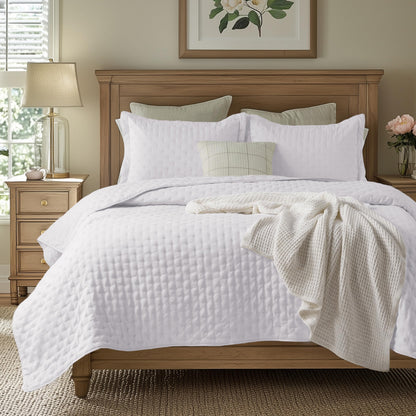 Bedsure Quilts Queen Size - Lightweight Comforter Queen Size for Summer, Bright White Bedspread Quilt with Clover Pattern, Soft Ultrasonic Coverlet, Modern All-Season Bedding, 90 x 96 Inches