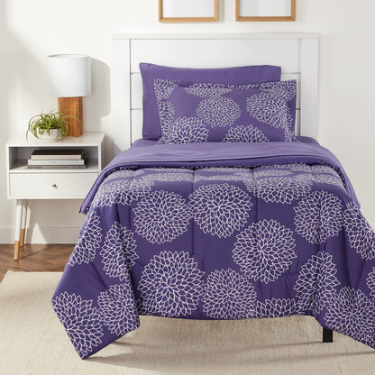 Amazon Basics 5-Piece Lightweight Microfiber Comforter Set with Sheets, Bed-in-a-Bag, Gray Calvin Striped Bedding, Twin/Twin XL