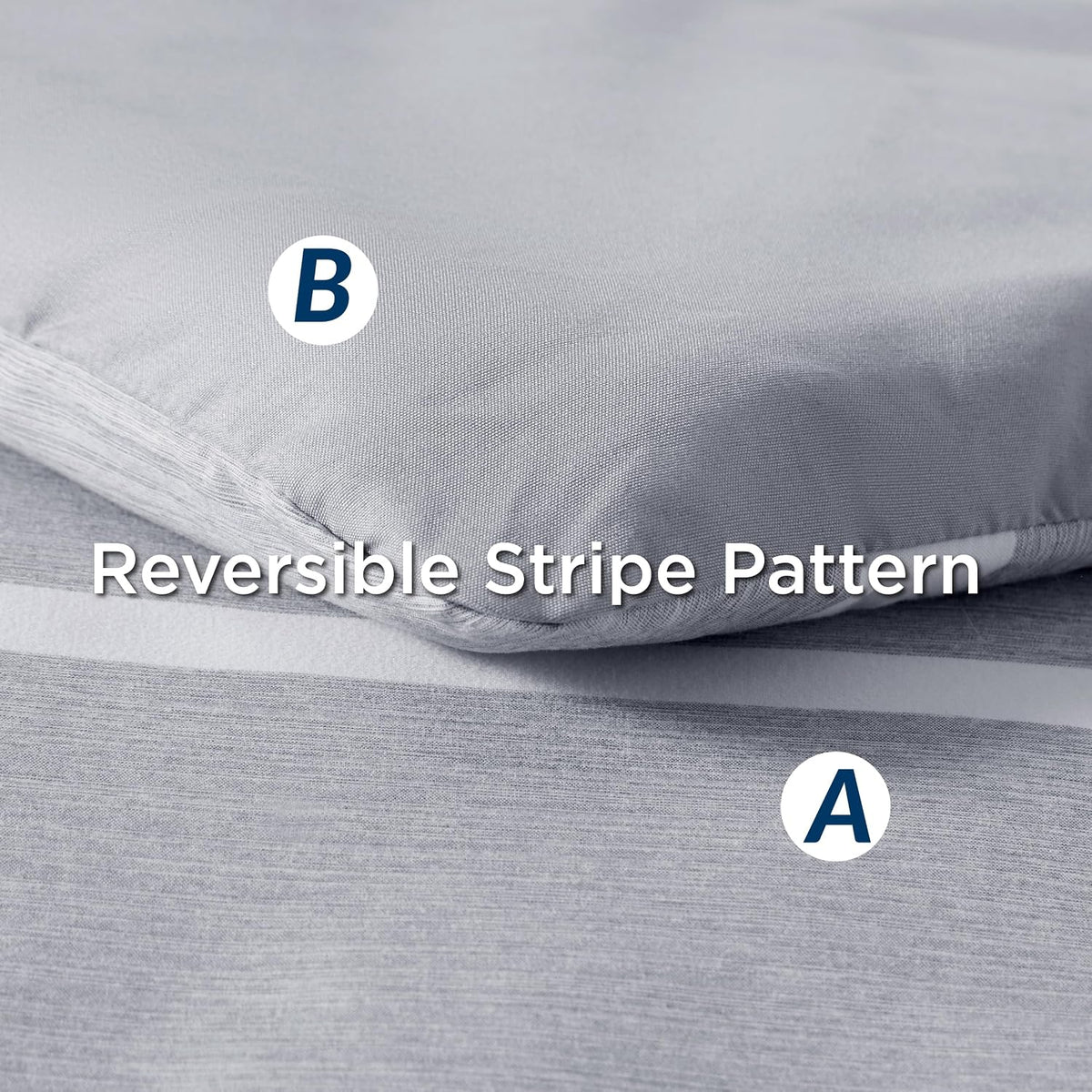 Bedsure Full Comforter Set 7 Pc, Grey Striped, Reversible, All-Season