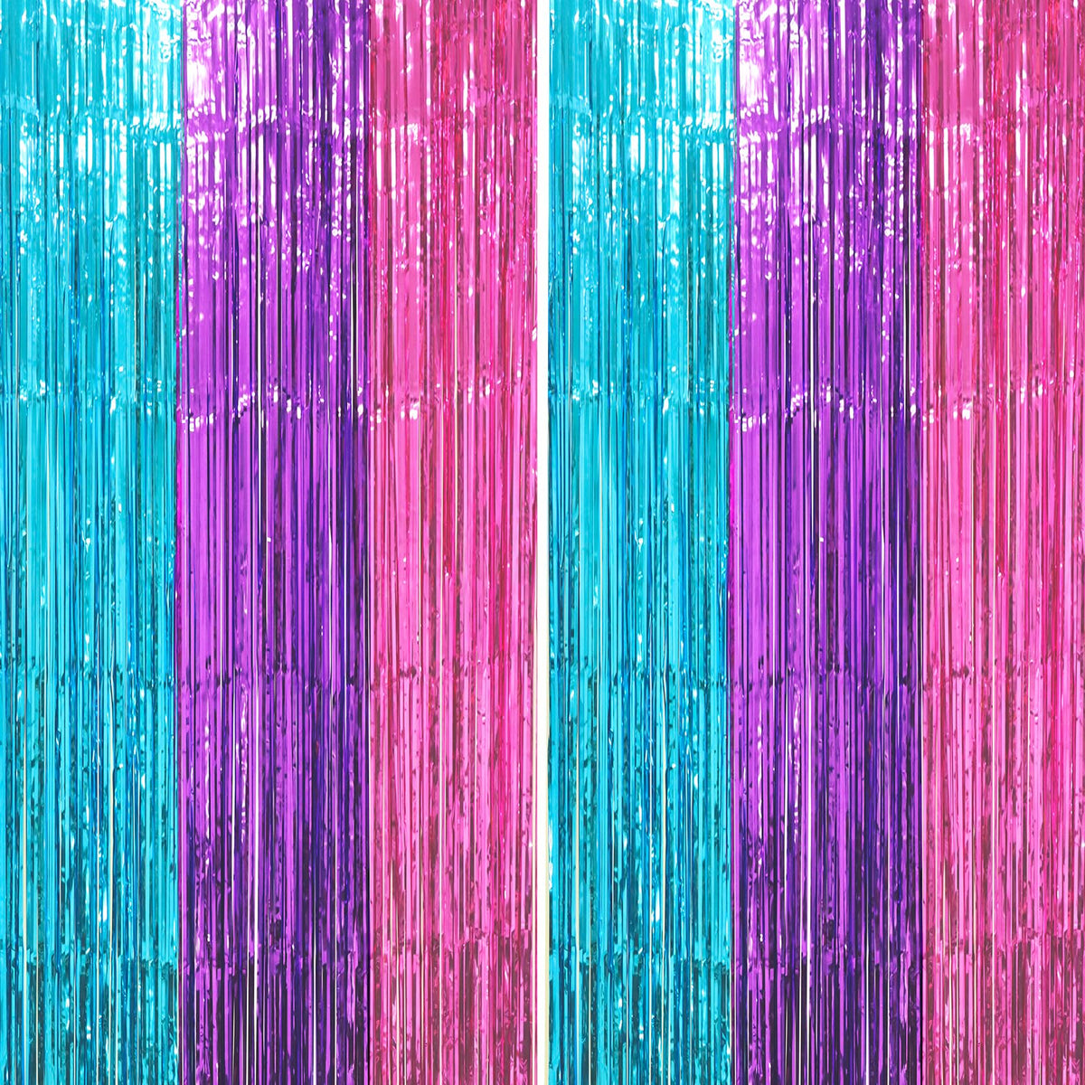 Voircoloria Laser Pink Foil Fringe Backdrop Curtains,3.3x6.6ft, 2 Pack
