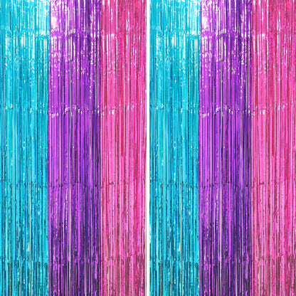 Voircoloria Laser Pink Foil Fringe Backdrop Curtains,3.3x6.6ft, 2 Pack
