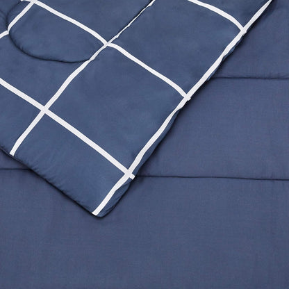 Amazon Basics 5-Piece Lightweight Microfiber Comforter Set with Sheets, Bed-in-a-Bag, Navy with Grey Plaid Bedding, Twin/Twin XL