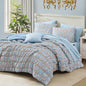 Full Size Comforter Sets - 3 Pieces Blue Ruched Floral Full Bedding Set