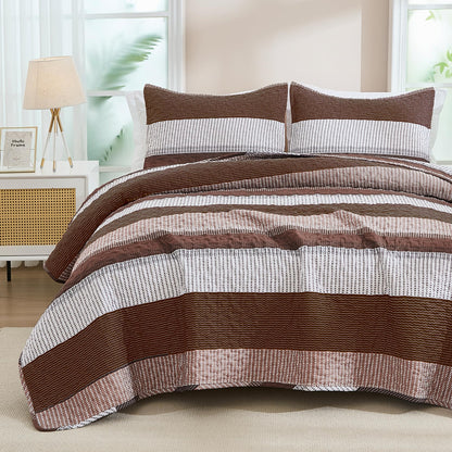 Andency Queen Quilt Bedding Set Sage Green, 3 Pieces Striped Bedspreads