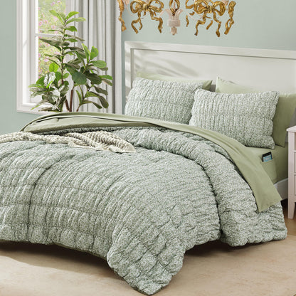 Full Size Comforter Sets - 3 Pieces Blue Ruched Floral Full Bedding Set