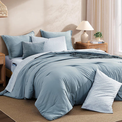 Monbix Queen Comforter Set - 7 Pieces Soft Bed in a Bag Queen Bedding Sets