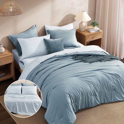 Monbix Queen Comforter Set - 7 Pieces Soft Bed in a Bag Queen Bedding Sets