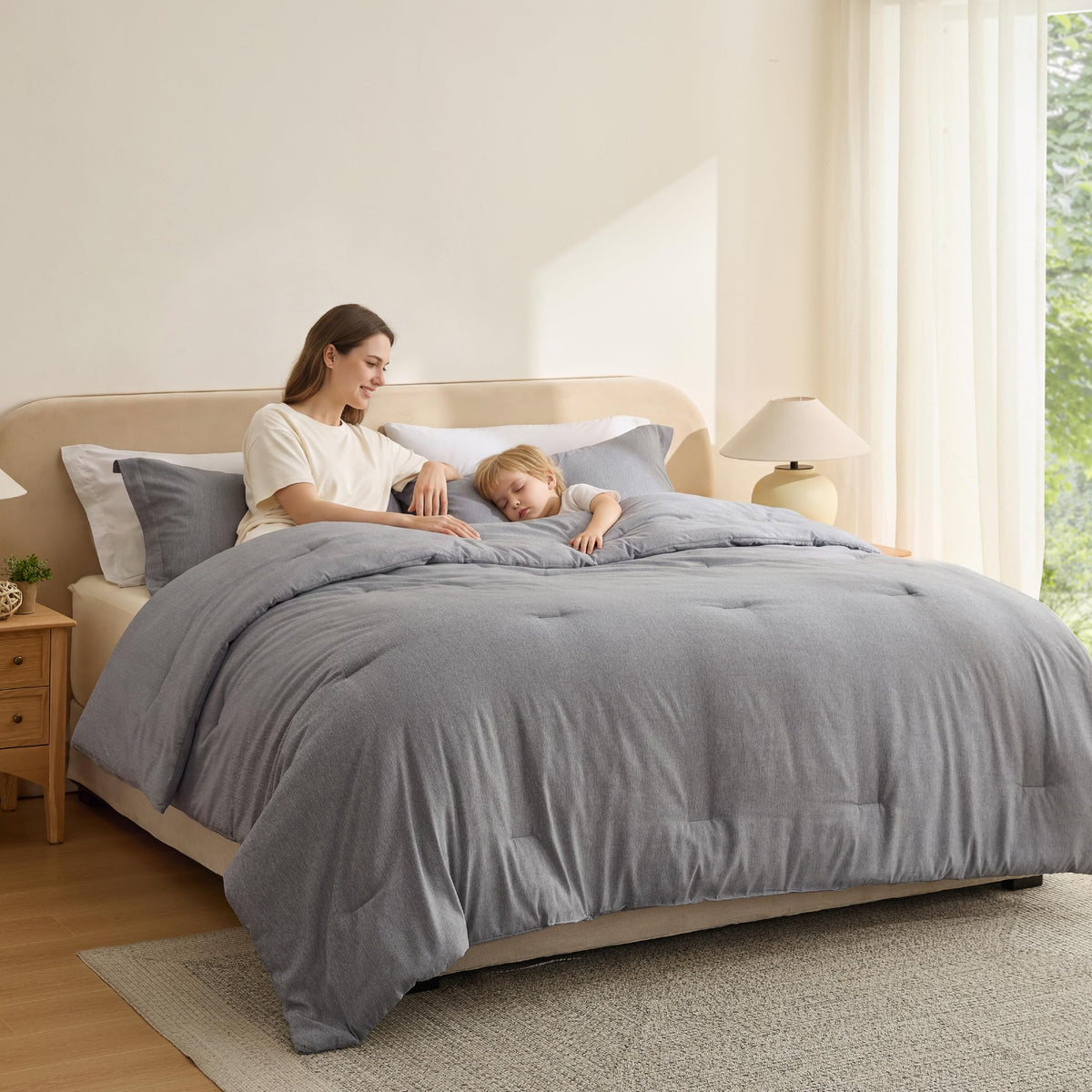 Bedsure Queen Size Comforter Sets, Beige Cationic Dyed Bedding Set 3 Pcs