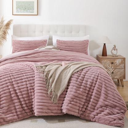 Smoofy Fluffy Queen Size Comforter 3 PCS - Pink Fleece Bedding Set