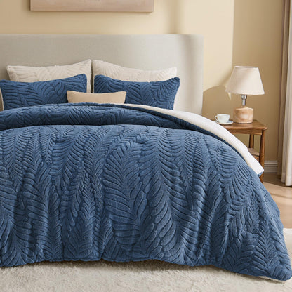 BEDELITE Fluffy Sherpa Queen Comforter Set,Grey