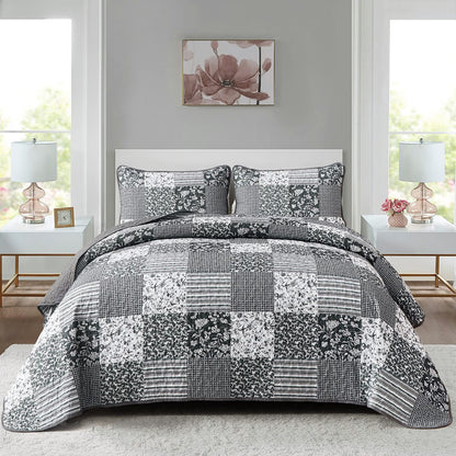 Mybedsoul Boho Quilts Queen Size, Patchwork Floral Bedding Set, Blue
