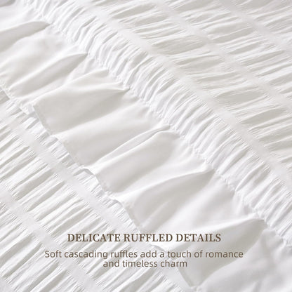 Ruffle Seersucker Queen Szie Comforter Set, Shabby Chic Bedding