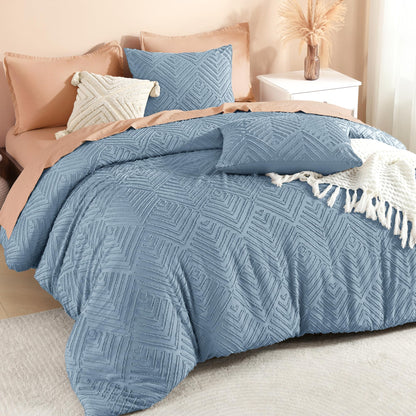 Litanika King Size Comforter Set, 3 Pieces Beige Tufted Boho Bedding Set