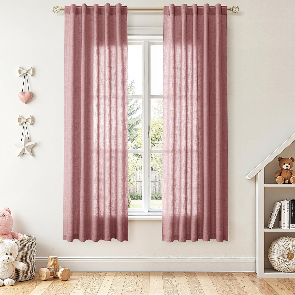 Nanspring Linen Kitchen Window Curtains Over Sink for Cafe 36x36 Inch Cream