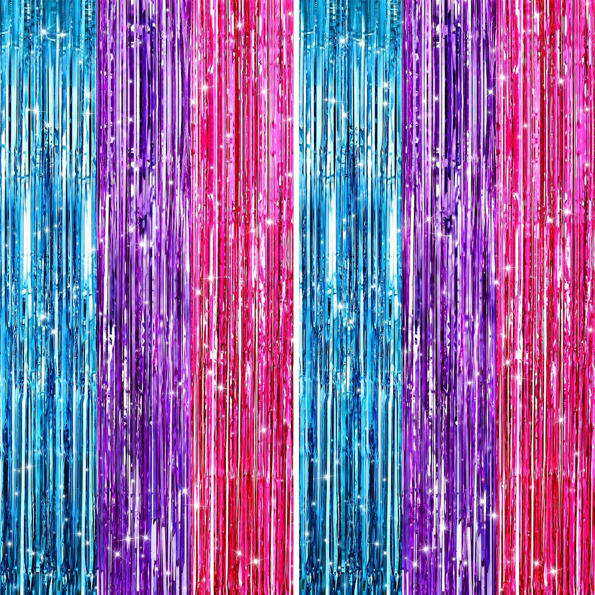 GCB 2Pack Black Metallic Tinsel Foil Fringe Curtain, Black Curtain Backdrop