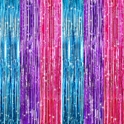 GCB 2Pack Black Metallic Tinsel Foil Fringe Curtain, Black Curtain Backdrop