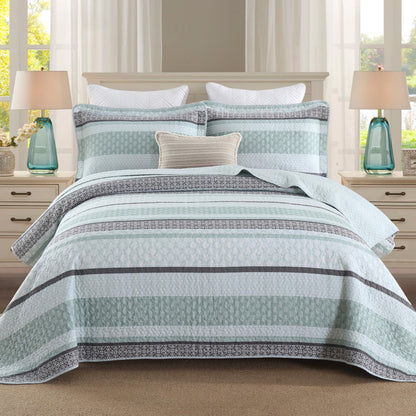 Homzard 100% Cotton Quilt Bedding Set Queen Size Striped Floral Bedspread
