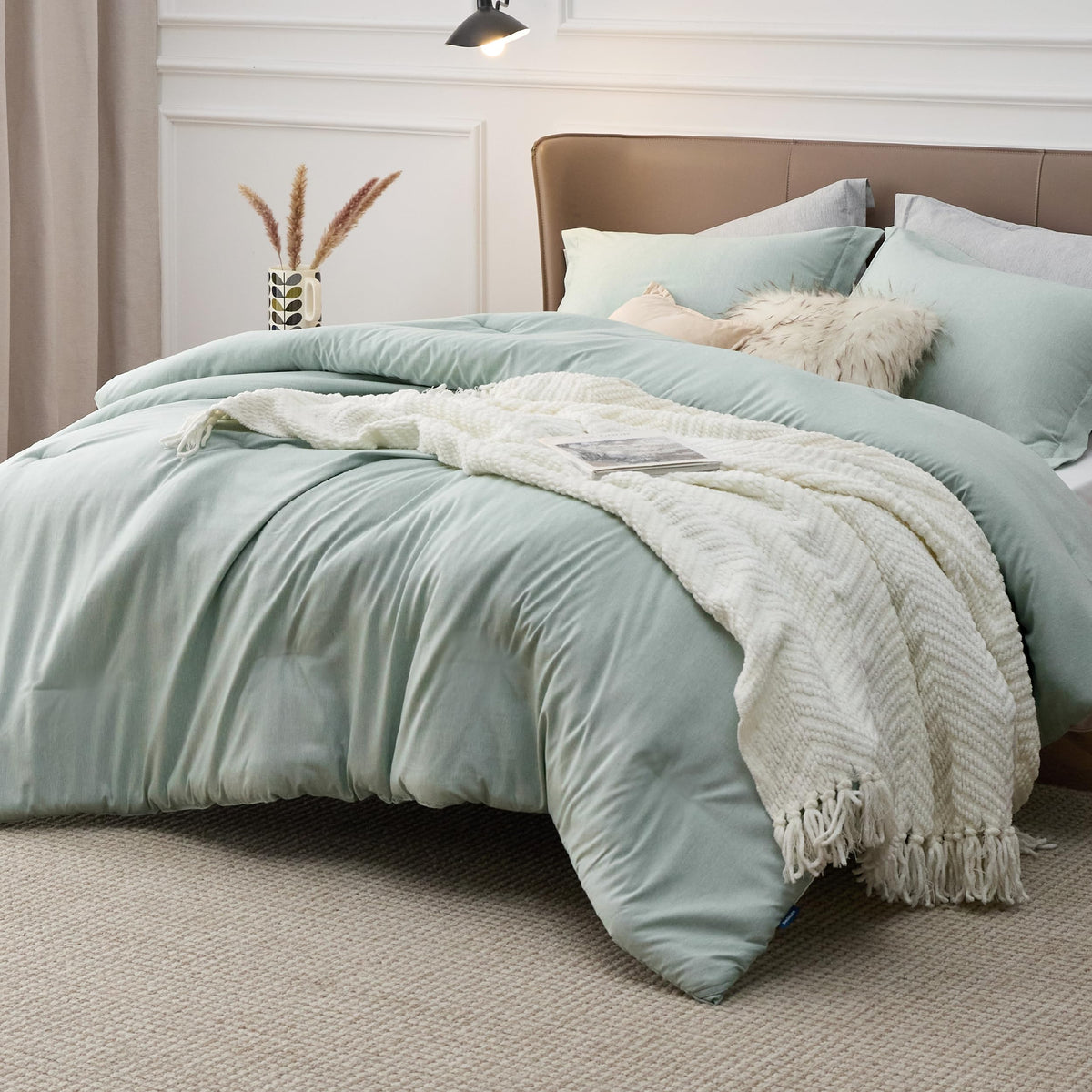 Bedsure Queen Size Comforter Sets, Beige Cationic Dyed Bedding Set 3 Pcs