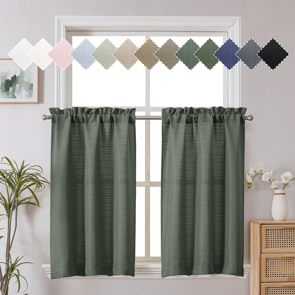 Chyhomenyc 2 Panels White Kitchen Curtains 36 Inch Length Tier Curtain
