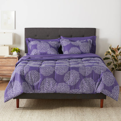 Amazon Basics 5-Piece Lightweight Microfiber Comforter Set with Sheets, Bed-in-a-Bag, Navy with Grey Plaid Bedding, Twin/Twin XL