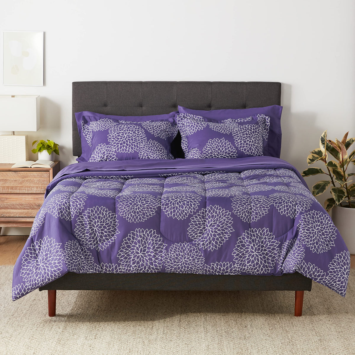 Amazon Basics 5-Piece Lightweight Microfiber Comforter Set with Sheets, Bed-in-a-Bag, Gray Calvin Striped Bedding, Twin/Twin XL