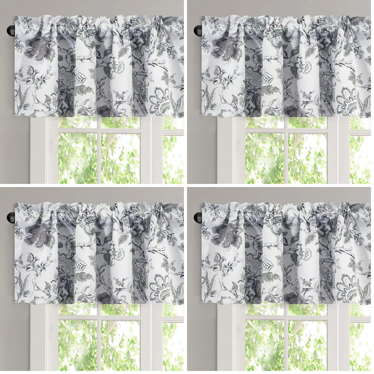 H.VERSAILTEX Blackout Curtain Valances for Kitchen Window/Living Room/Bathroom Privacy Added Rod Pocket Home Decoration Winow Valance, 52" W x 18" L, Floral in Sage and Brown